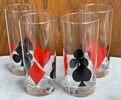 Libbey Playing Cards Poker Bridge Glasses Heart Spade Club Diamond Set of 4 Vtg