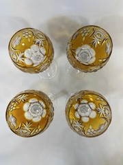 Nachtmann «Traube» Amber/Yellow Cut to Clear Crystal Hock Wine Glasses 4 *READ*