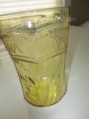 4 Vintage Amber Depression Glass Patrician 4.25″ Small Tumbers/Glasses