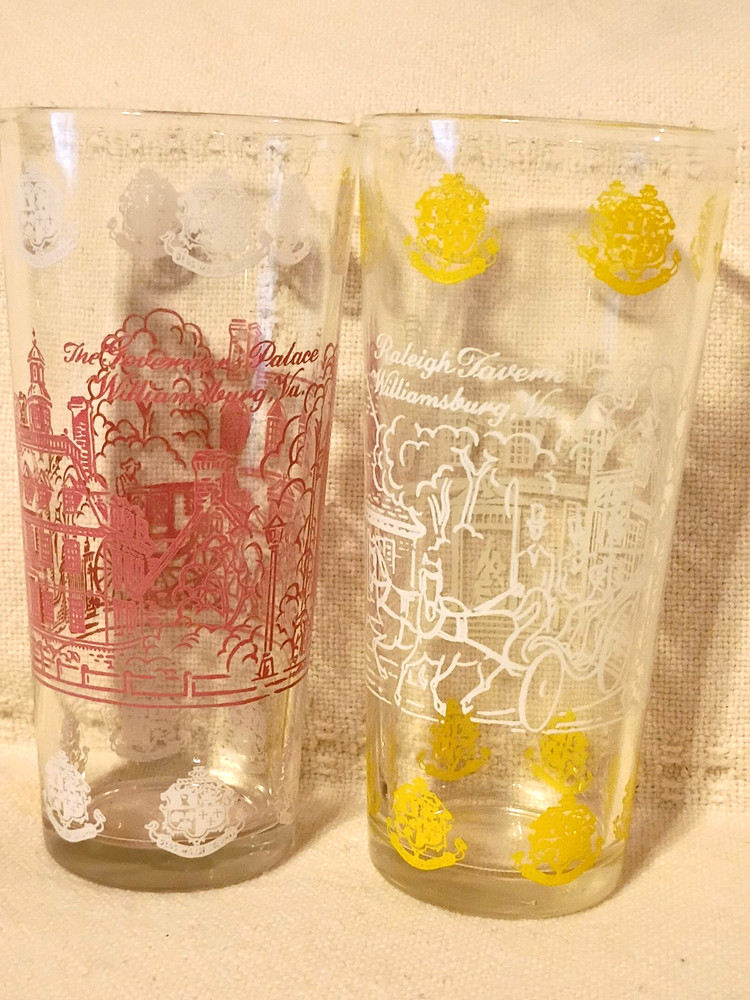 2) «Hazel Atlas» Drinking Glass Tumblers Americana «Williamsburgh» «Raleigh»