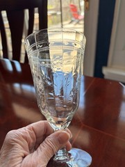 VINTAGE SET OF THREE CRYSTAL WHEEL CUT FOOTED ICED BEVERAGE GLASSES 6-1-4″