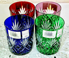 Ajka Cut to Clear Glass Faberge Odessa Set of 4 Whiskey Tumblers Old Fashioned