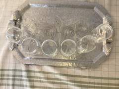 Vintage Federal Glass White Flowers And Gold Leaves Set Of 6