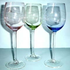 Lenox Tuscany Seasons Pastel 3 PC Crystal Water Wine Goblets Green Pink Blue New