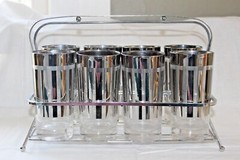 8 Dorothy Thorpe Style Highball Tumbler Glasses Platinum Silver Stripe CADDY MCM