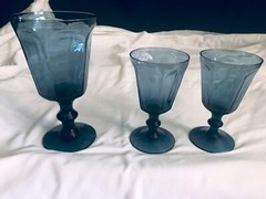 VINTAGE LENOX ANTIQUE DARK BLUE 3 GOBLETS (1 WATER & 2 WINE/JUICE) EXC.COND.