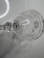 Clear Glass Stemmed Wine Goblet, Etched Floral Pattern Drinking Glass