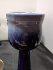 6 Blue Pottery Wine Glasses Renaissance Faire Style Signed