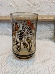 Vintage MCM Set of 3 Butterfly Wheat Smoked Amber Juice Glass Tumblers 4 Inch