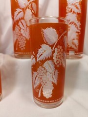 Vintage Salmon Pink & Blue Pastel Frosted White Leaf Glasses Tumblers (6)