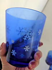 5 Vintage Libbey Cobalt Blue Celestial Snow Flakes Stars Old Fashioned Glasses