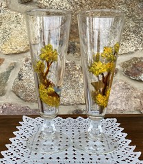 Champagne Flutes – Hand Painted – Nature, Birds – Swan & Partridge – Set of 2