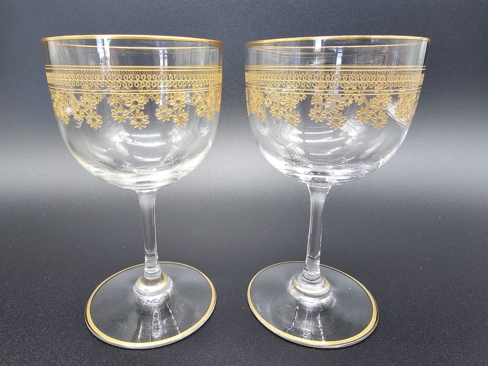 Antique French Style Gilded Crystal Champagne Coupe Glasses – Floral Garland