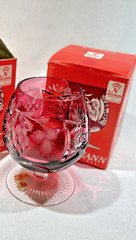 Nachtmann Traube Cranberry Gold Cut to Clear Crystal Cognac Glass W. Germany box