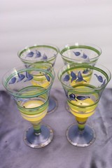 Gibson Glassware 2 Wine Water Glass Goblets BERNINI Hand Painted Blue Yellow