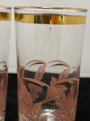Libbey Pink & Gold Fern Glaze Drinking Glasses MCM Set of 2 Vintage