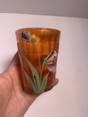Fenton Iris Enameled Prism Band Marigold Carnival Tumbler c1920’s