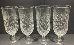 Set of 4 Tall Crystal Glasses Fifth Avenue PORTICO Iced Tea Clear 8 1/8″ Unused