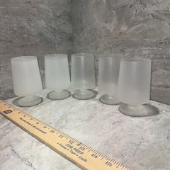 Vintage White Frosted Footed Glass Goblet 6” MCM