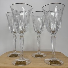 Vintage Noritake Lead Crystal Vendome Wine Glasses Set 4 Germany Silver Rim