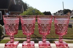 4 IMPERIAL GLASS CAPE COD AZALEA PINK 6 1/4″ WATER GOBLETS