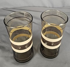 Set of 2 Libbey Striped Brown and Tan 1970’s Retro Glasses Tumblers 16oz