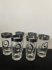 6 MCM Dorothy Thorpe «C» Highball Glasses Silver Band Monogram Initial 5.5″H Bar