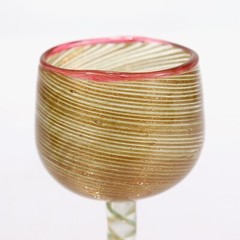 Pair Antique Salviati Aventurine Filigrana Venetian/Murano Cordial Wine Glasses