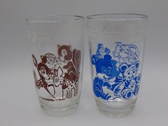 2 Vintage Children Juice Glasses Swanky Swigs Kraft Animals Kiddie Cup Blue Brn