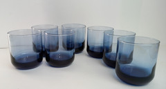 Blue Glass Heavy Rounded Bottom 12oz. Cocktail Tumblers 3 3/4″ X 3 5/8″ (Set-7)