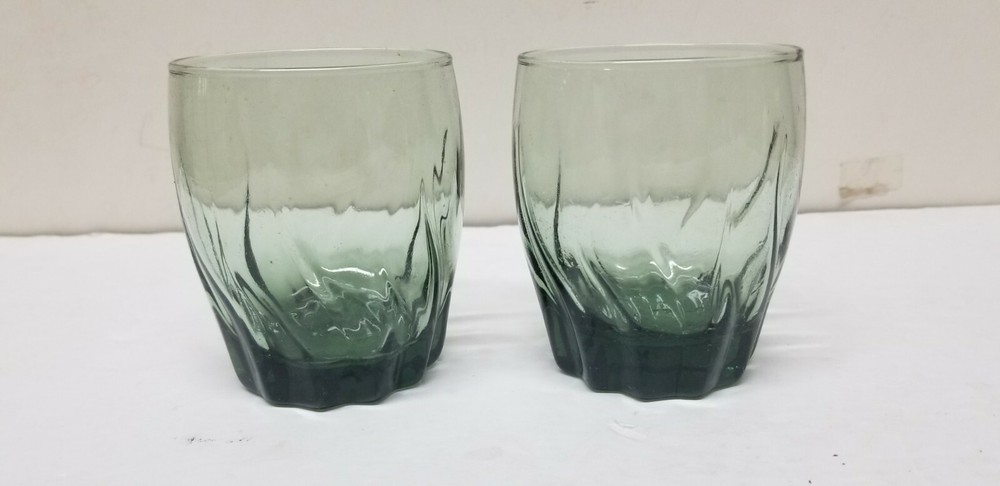 2 ANCHOR HOCKING AVOCADO GREEN STARFIRE CENTRAL PARK LOW BALL ROCK GLASSES 10 OZ
