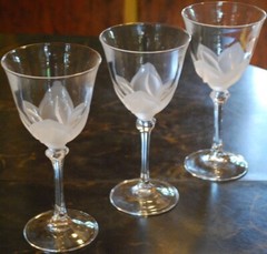 Vtg Set 3 FLORENCE Cristal d’Arques-Durand WATER GOBLETS GLASSES Frosted Petals