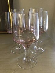 VTG Sasaki Crystal Harmony Pink Glasses 3 Wine (5″) 2 Juice (5.25″) NEW COND