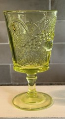 L. G. Wright Strawberry And Currant Vaseline Glass Water Goblet 6”H 3.25”D