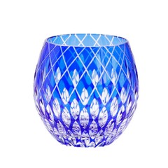 Blue Edo Kiriko Glass Whisky Bourbon Vodka Glass Handmade Crystal Craft 11oz