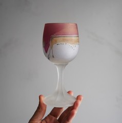 (2) Rueven Art Nouveau Glass Goblets Purple Drip Satin Hebron Phoenician