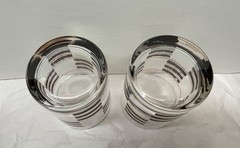 Rare 2 Signed Culver Double Old Fashioned Glasses Gold & Black USA