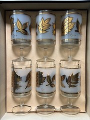 Libbey Starlyte Gold Leaf Frosted Glasses 3 Sets New in Box Vintage MCM As Shown
