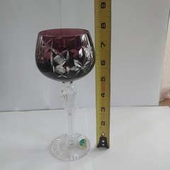 Lausitzer W.Germany Cut to Clear Crystal Amethyst Grapes Goblet Wine Glass 7.5″