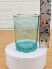 Antique 1886 Canton Glass Blue Uranium Etched Tumbler Daisy & Button EAPG