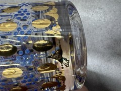 Vintage Culver Tivoli High Ball Glass Blue Enamel Dots Gold 5.5″ Tall