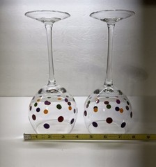 Set of 2 Pampered Chef Simple Additions Polka Dot Balloon Wine Stemware Glasses
