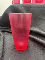 Vintage Drinkwear Caddy With 8 Red Plastic Glasses