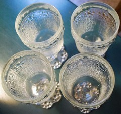 Vtg Set 4 CLEAR BUBBLE FOOT Footed Wine/Juice Glasses BARK TEXTURE Italy 1960s