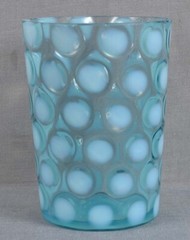 Antique glass tumbler Hobbs Brockunier blue opalescent COIN SPOT