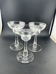 Set 3 Clear Glass Stemmed Champagne Coupes Saucers Vintage Barware Decor