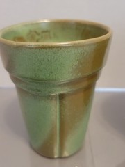 Set of 2 Vintage Frankoma Pottery Wagon Wheel Prairie Green Tumblers 4.5″