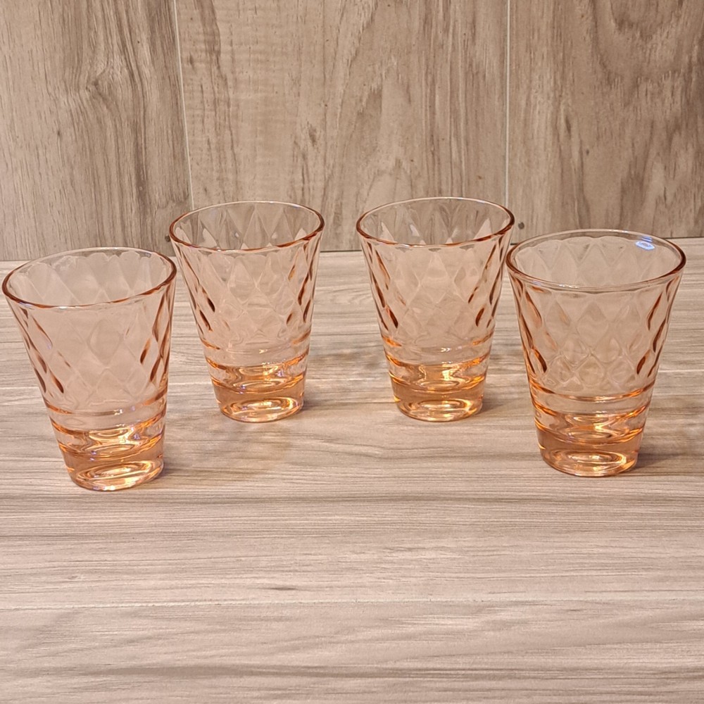 Vintage Jeanette Glass Chantilly Pink Diamond & Ribbed Optic 5 Oz Glass Tumbler.