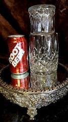 OLD Crystal CUT GLASS TUMBLE UP Carafe/Tumbler Set BEVEL DIAMOND Signed BLOCK!