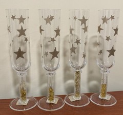 Vintage Pier 1 PLASTIC Champagne Wine FLUTES Toasting Goblet Gold Stars Set Of 4
